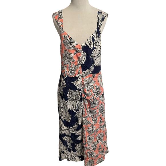 ASOS Mixed Floral Print Dress Womens Size 6 Navy & Pink Patchwork Boho Midi - Picture 2 of 9